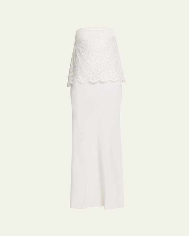 Crepe Strapless Bias Gown with Lace Overlay
